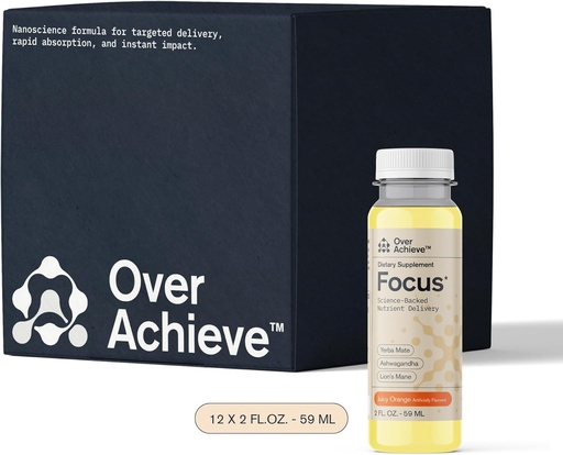 [BRSREYYROJ6AGYI7] Focus Drink for Concentration- Contains Yerba Mate, Ashwagandha and Lions Mane Mushroom with Advanced Nanoscience Technology - 12 Pack Brain Focus Drink, Orange Flavor, 2oz