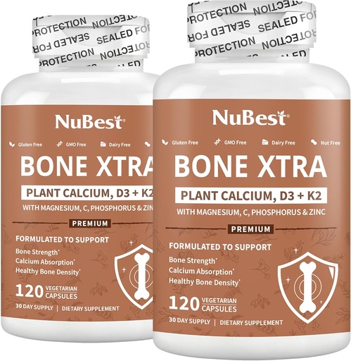 [BRSROFLQO55BSYLD] NuBest Bone Xtra Plant-Based Bone Strength Formula with Calcium, Magnesium from Marine Algae, Phosphorus, Vitamin C, K2, D3 | Immunity & Maximum Calcium Absorption | Pack 2