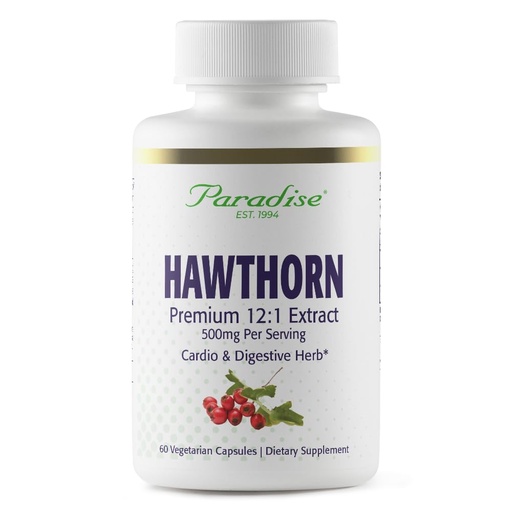 [BRSWIZYYAUFA4DTM] Paradise Herbs Hawthorn Berry, Active Whole Spectrum Extract, Super Potent, Ultra Pure, Vegan, Non-GMO, Gluten Free, 60 Vegetarian Capsules