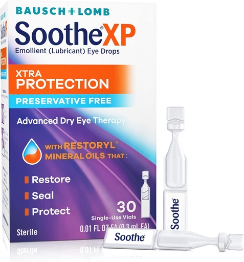 [BRSWGFDQCQIBUFLU] Soothe XP Preservative Free Eye Drops, Xtra Protection Lubricating Eye Drops for Dry Eyes, Relieves Irritation & Protects Against Tear Loss, Advanced Dry Eye Therapy, Single Use Vials, 30 Count