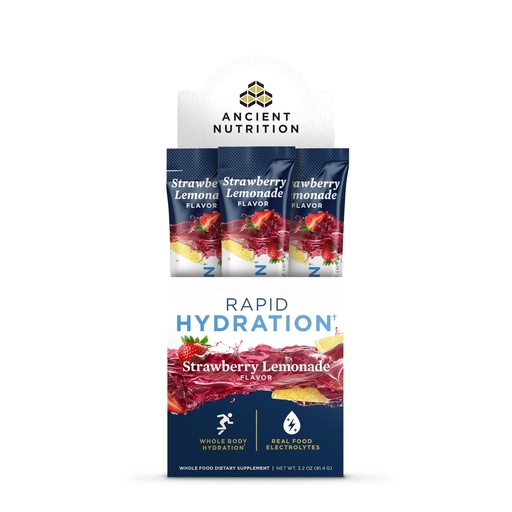 [BRSRAGQ6AB7R6CDZ] Ancient Nutrition Rapid Hydration Powder, Strawberry Lemonade, Electrolytes from Natural Sea Salts and Red Marine Algae, Supports Rapid Body Hydration and Cellular Health, 15 Servings