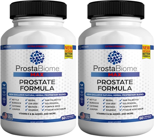 [BRSRABI2DEMW23L4] ProstaBiome Max Prostate Support Formula, Natural Herbal Blend con Saw Palmetto, 60 cápsulas, 30 días de suministro (2)