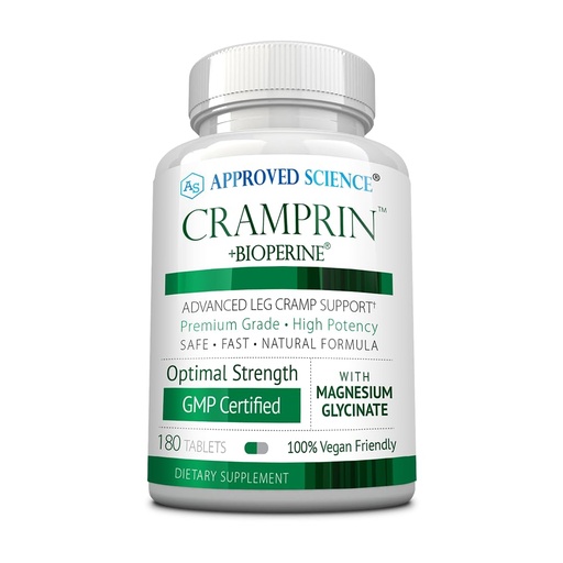 [BRSROHDQAQCWY2T5] Approved Science Cramprin - High Absorption Magnesium, Vitamin B Complex, BioPerine - Muscle Cramps - 3 Month Supply - 180 Tablets - Vegan