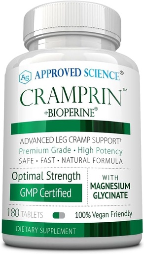 [BRSROHDQAQCWY2T5] Godkendt Science Cramprin - Høj Absorption Magnesium, B-vitaminkompleks, BioPerine - 3 måneders forsyning - 180 kapsler - Vegan
