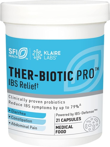 [BRSW2FD3ORYBOC3J] Klaire Labs SFI Health Ther-Biotic Pro IBS Relief for Women &amp; Hombres - Prebióticos " Probióticos para IBS " Digestive Health - Ease Occasional Bloating, Constipation " Discomfort (21 cápsulas)