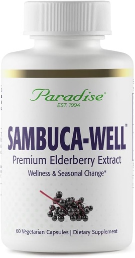 [BRSWIZIIO4PRWYLK] Paradise Herbs Sambuca-Well, Sambucas Nigra, European Elderberry 50:1 Extract, Super Potent, Ultra Pure, Vegan, Non GMO, Gluten Free, 60 Vegetarian Capsules