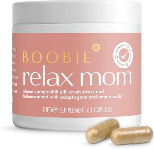 [BRSRAEADA4FQIG3A] Boobie Relax Mom, Postpartum Stress Support Supplement | Lactation Onartua | Mood eta Energia Laguntza Ashwagandha eta L-Theanine-rekin, 60 kapsula