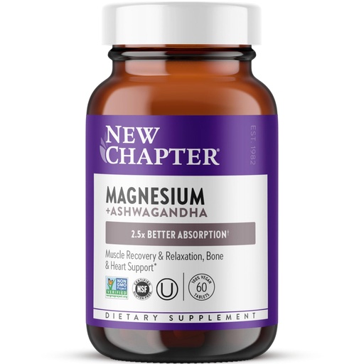[BRSW2HTQOUHAKCDH] New Chapter Magnesium + Ashwagandha Supplement, 325 mg with Magnesium Glycinate for Muscle Relaxation & Recovery, Heart, Nerve & Bone Health, 2.5X Absorption, Non-GMO - 60 ct (2 Month Supply)