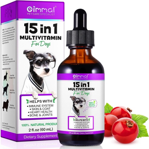 [BRSROC35AQJQODTB] 15 in 1 Dog Multivitamin Drops, Dog Multivitamin Liquid Supplements with Glucosamine & Probiotics, Dog Vitamins for Heart Health, Bones, Joint, Skin & Coat, Bladder, Immune System Support