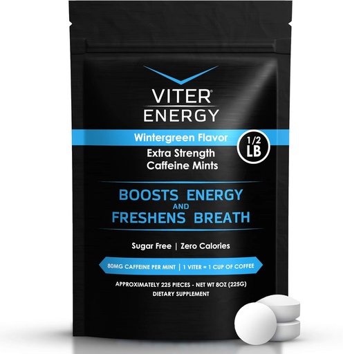 [BRSWYAYHBAAWK33V] Viter Energy Extra Strength Caffeinated Mints 80mg Caffeine, B Vitamins, Sugar Free. (Wintergreen, 8oz, Bulk Bag)
