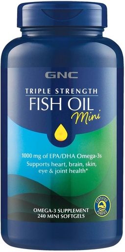 [BRSWKHDQBYCBOCI5] GNC 三强鱼油迷你Omega 3 补充,1000mg EPA和DHA,支持心,脑,皮肤,眼和联合健康,240 迷你软胶