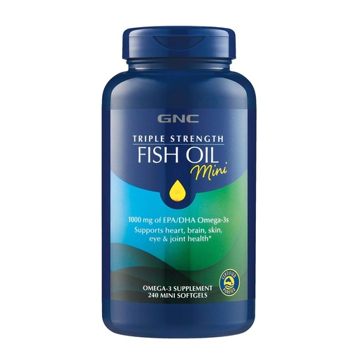 [BRSWKHDQBYCBOCI5] GNC Triple Strength Fish Oil Mini Omega 3 Supplement, 1000mg EPA and DHA, Supports Heart, Brain, Skin, Eye and Joint Health, 240 Mini Softgels