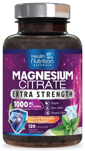 [BRSW2EIROYIQEDI3] Magnesium Citrate 1000mg Per Serving - Max Absorption Magnesium Powder Capsules for Muscle, Nerve and Heart Health Support, High Absorption Citrate Complex, Gluten Free, Non-GMO - 120 Capsules