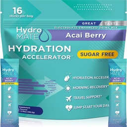 Electrolyte Powder Sugar-Free Hydration Packets Acai Berry HydroMATE 16 Sticks