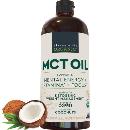 [BRSWIHYOCR6ACD3U] Viva Naturals Organic MCT Oil, 32 fl oz – MCT Oil for Coffee, USDA Organic, Non-GMO, Paleo Certified & Keto Friendly, Supports Energy & Mental Clarity