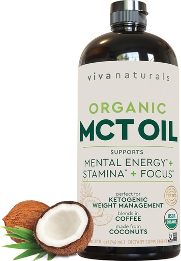 [BRSWIHYOCR6ACD3U] Viva Naturals Organic MCT Oil, 32 fl oz – MCT Oil for Coffee, USDA Organic, Non-GMO, Paleo Certified & Keto Friendly, Supports Energy & Mental Clarity