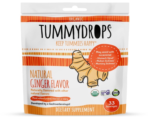 [BRSWIZQLBN4GCEQ7] USDA Organic Natural Ginger Tummydrops, Gluten Free & Vegan, 33 Individually Wrapped Drops in a Resealable Bag