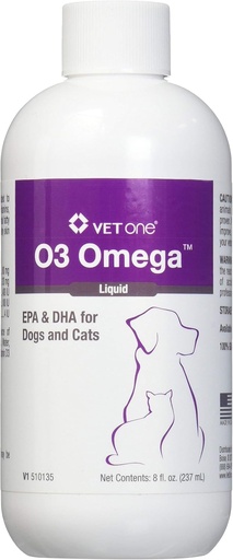 [BRSWICQEOEOAC3LU] Vet One O3 Omega Liquid EPA & DHA for Dogs & Cats - Skin & Coat Supplement - Supports Immune System & Joint Health - 8 oz