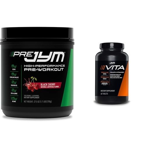 [BRSROAIQDF7RMDI3] JYM Supplement Science PRE JYM 30 Servings - Black Cherry & Vita JYM Sports Multivitamin & Mineral Support, Vitamin A, C, B6, B12, E, K, Boron, Biotin, Potassium 60 Tablets