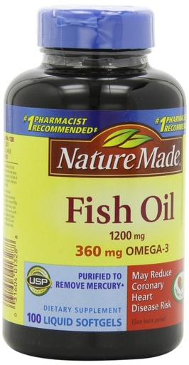 [BRSWI2YTBAIB6CI7] Nature Made Fish Oil 1200mg, 360mg Omega-3 100 Liquid Softgels (3 Pack)
