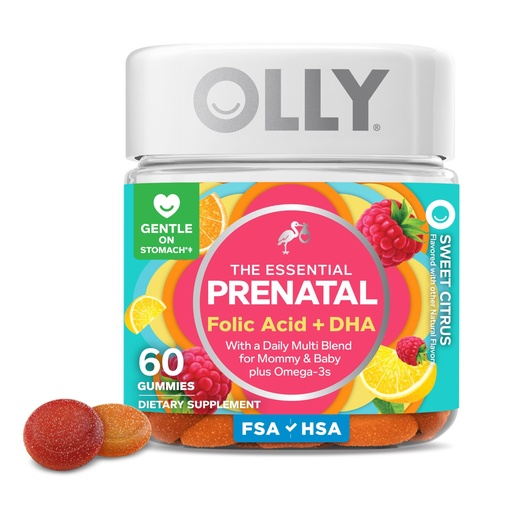 [BRSWKZQOOAJQ23D2] OLLY Prenatal Multivitamin Gummy, Daily Multi Blend for Mommy & Baby, Folic Acid, Omega 3 DHA, Vitamins A & D, Sweet Citrus Flavored, 30 Day Supply - 60 Count