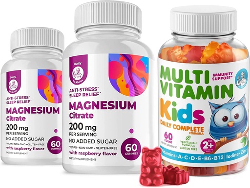 [BRSRMCTYBNYR6D3D] Gummies multivitamines pour enfants 14 vitamines essentielles et gommes de magnésium sans sucre - supplément quotidien Vitamine A,C,D,E Végétarien B6&B12,Zinc,Biotine au magnésium sans sucre