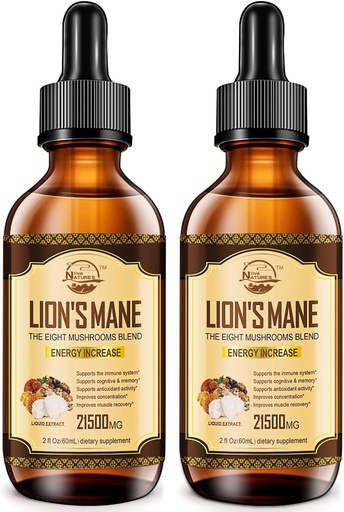 [BRSRAZYRDMMQAFL2] Nature's live Lions Mane Supplement, Liquid Mushroom Extract Drops, 8 Sienet Complex Immunet System, Muisti, Focus Boost, Sieni täydentää leijonan Mane, Cordyceps, Reishi, Vegan, 2 Pack