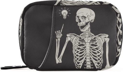 [BRSW2AL2B4CBSHQZ] Human Skeleton Pill Box 7 Day Pill Case Travel Pill Organizer Bag with Zipper Portable Weekly Case Compact Size for Vitamin Supplement Holder