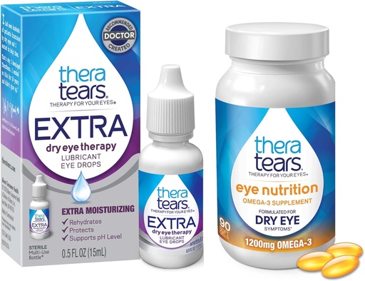 [BRSW2GIQCUFAIH3B] TheraTears 1200mg Omega 3 Supplement for Eye Nutrition,Organic Flaxseed Triglyceride Fish Oil & VIT E,90 Count Eye Drops, Extra Dry Eye Therapy,15 mL,0.5 Fl oz