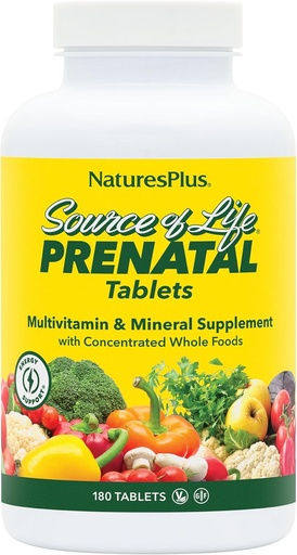[BRSWIYQEAEOWKHY7] Natures Plus Source of Life Prenatal - 800 mcg Folate, 180 Vegetarian Tablets - All Natural Prenatal Vitamin & Minerals with Iron & Calcium - Optimal Health & Energy - Gluten-Free - 90 Servings