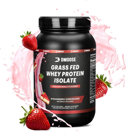 [BRSROBIBDMFGK3DZ] DMoose Grass Fed Whey Protein Powder - for Muscle Growth & Recovery, Naturally Sweetened & Flavored, Rich in Amino Acids, Fast Absorbing Performance Formula (2 Lbs, Strawberry)