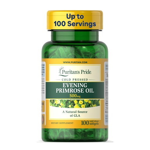[BRSWIZQ3OV6RQGDE] Puritan's Pride Cold Pressed Evening Primrose Oil 500 mg with GLA, Dietary Support Supplement for Womens and Skin Health, 100 Rapid Release Soft Gels