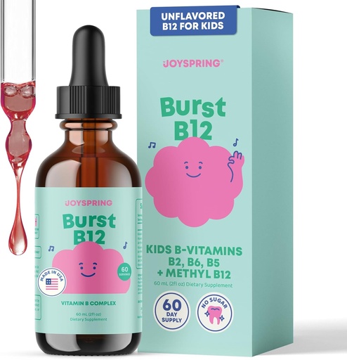 [BRSWGAT6BMPAIAA4] JoySpring Burst B12 Drops - Vitamin B Complex for Kids (2 fl oz, B2, B6, B5 + Methylcobalamin B12 Children Suppport to support Heally Growth & Development, Vegan B12, Ages 2- 16 + 144; 60