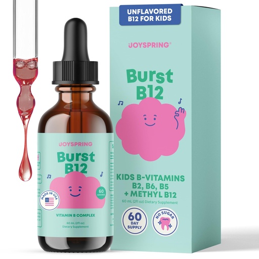 [BRSWGAT6BMPAIAA4] JoySpring Burst B12 Drops - Vitamin B Complex for Kids with Methyl B12 Supplement to Support Healthy Growth & Development, Vegan Liquid B12 Drops, Ages 3-16+ | 2 fl oz (60 Servings)