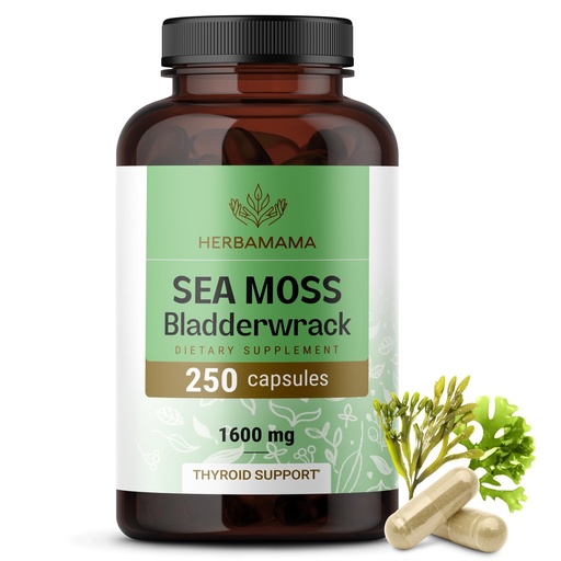 [BRSW2BI2CQPAACDG] HERBAMAMA Irish Sea Moss Capsules - 1600mg Sea Moss and Bladderwrack for Immune Support - Vegan, Non-GMO Immunity Supplement for Overall Support