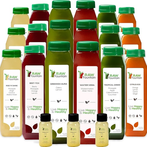 [BRSW2HT3BZ7BYDIU] 5 dagers juice rensing av rå fontene, tropiske flavors, alle naturlige rå, kalde presset frukt og grønnsaker juices, Detox Cleanse, 30 flasker 12oz, 5 bonus Ginger Shots