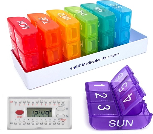 [BRSRMFALCF6QOFAU] e-Pill 6 Times a Day x 7 Day Weekly Pill Organizer, Vitamin and Medicine Pill Box Reminder - with 6 Alarm Timer (White)