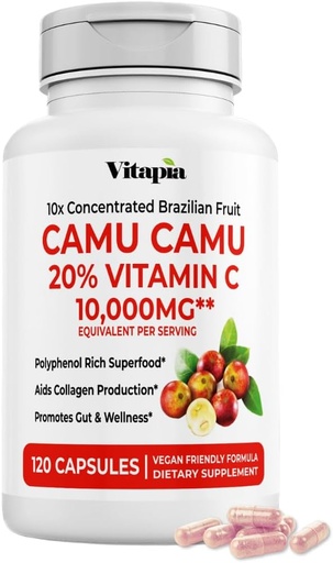 [BRSROBA5DMCBMCT5] Organisk Camu Camu Extract 20% Vitamin C Capsules - Immune, Collagen, Metabolism Support - 120 Veggie Capsules - Non GMO, Gluten Free, Vegan Supplement