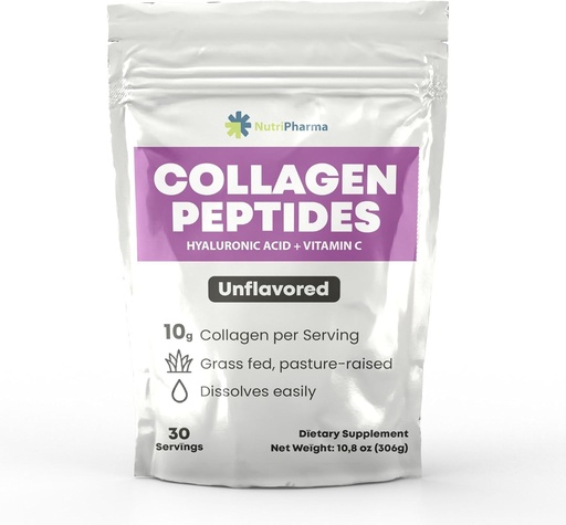 [BRSROHD5DIOW2H3A] Collagen Peptides Powder with Hyaluronic Acid and Vitamin C, Promotes Hair, Nail, Skin, Bone and Joint Health, Unflavored Collagen Protein Powder, 30 Servings, 10,8 oz