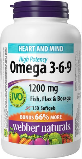 [BRSWIEYBBEHG2YI3] Webber Naturals Omega 3-6-9 Flaxseed, Fish & Borage Oils 1200 mg, 150 softgels