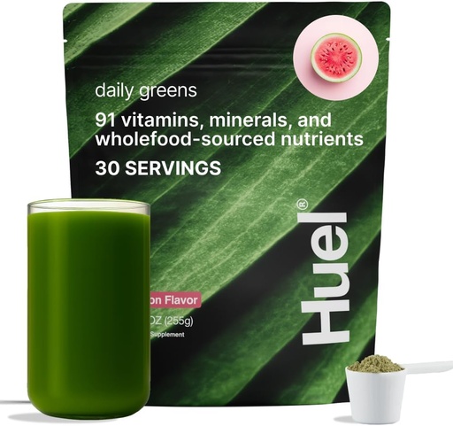 [BRSRAELYO4PG2ETB] Huel Daily Greens Watermelon | Superfood Greens Powder | 91 Vitaminas, Minerals e Wholefood-Sourced Ingredients | Adaptóxenos, Antioxidantes, Probióticos Gut-Friendly | 30 servizos