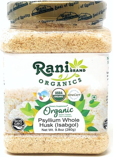 [BRSWGBA5DJ6A42TG] Rani Organics Psyllium Whole Husk Powder (Isabgol), Dietary Fiber Supplement, USDA Organic 9.8oz (280g) PET Jar ~ All Natural | Vegan | Gluten Friendly | Non-GMO | Indian Origin