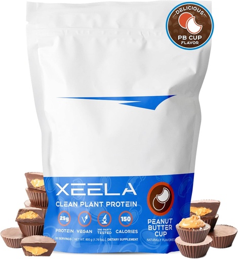 [BRSROEIQDIMWCFLG] XEELA Plant Temel Vegan Protein Tozu - Bağımsız Test Edildi - 25g Yüksek Protein, Erkekler ve Kadınlar - Vitaminler & Mineraller, GMO, Süt & Gluten Ücretsiz, LowCarb & LowFat (Peanut Butter Cup)