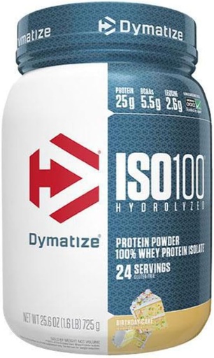 [BRSWIGYGC4MQECQ5] Dymatize ISO 100 Whey Protein Powder with 25g of Hydrolyzed 100% Whey Isolate, Gluten Free, Fast Digesting, Birthday Cake, 1.6 Pound