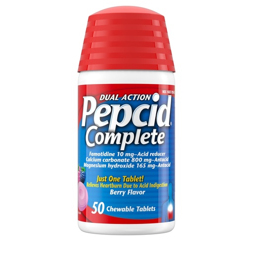 [BRSWIYTZOUBWOHQ7] Pepcid Complete Acid Reducer + Antacid for Acid Reflux, 10mg Famotidine, 800mg Calcium Carbonate & 165mg Magnesium Hydroxide per Heartburn Medicine Tablet, Antacid Chews, Berry, 50 ct