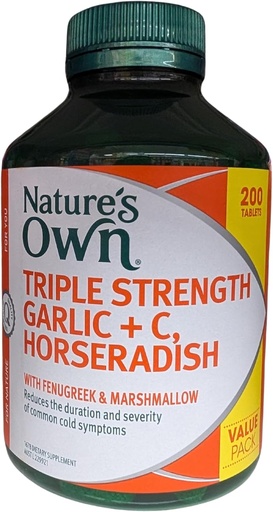 [BRSWGFAQCF4B62QY] Nature's Own Triple Strength Garlic + C, Horseradish 200 Tablets Exclusive Size