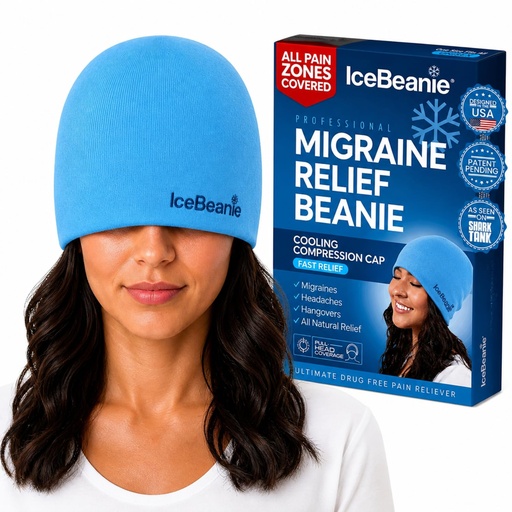 [BRSWGBD3OIFQA2Y7] IceBeanie Migraine Relief Cap, As Seen on Shark Tank, Soft & Stretchy Gel Tension Headache Relief Cap, Extended Cooling Hangover Ice Hat, Odorless Head Wrap Ice Pack Wrap, Headache Migraine Mask