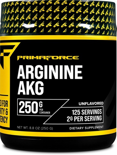 [BRSWIZIHBAMWKELO] PrimaForce AAKG Arginine Powder, 250 grame (L-Arginină și acid alfa-Ketoglutarat) Supliment de antrenament premium, non-GMO, Vegan, gluten gratuit