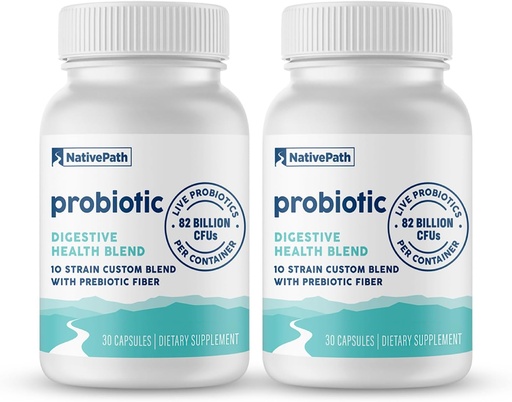 [BRSWGFLYAAIBM3TK] NativePath Daily Probiotic, 10-Strain Custom Blend Probiotics Supplement for Men and Women, 82 Billion CFUs - 60 Count
