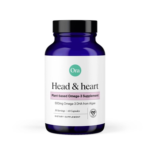 [BRSW2AT5OUAQK3LG] Ora Organic Vegan Omega 3 Supplement - 500mg DHA for Brain, Eye, and Heart Health - Made from Sustainable Algae - 60 Capsules
